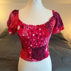 True Vintage Viscose Pink and Purple Smocked Top from London